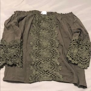 Olive green off the shoulder blouse